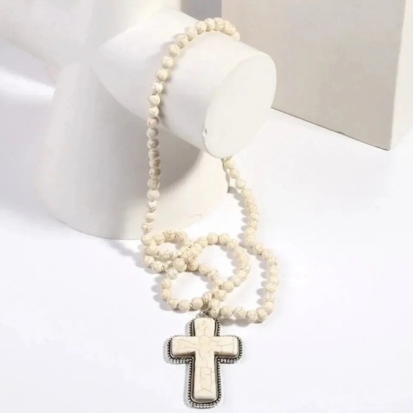 Anthropologie Magnesite Cross FINE Craftsmanship Necklace - Picture 1 of 10